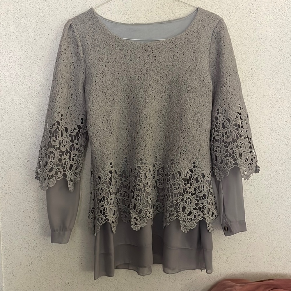 Gray Tunic Woven Lace over Shirt Women’s